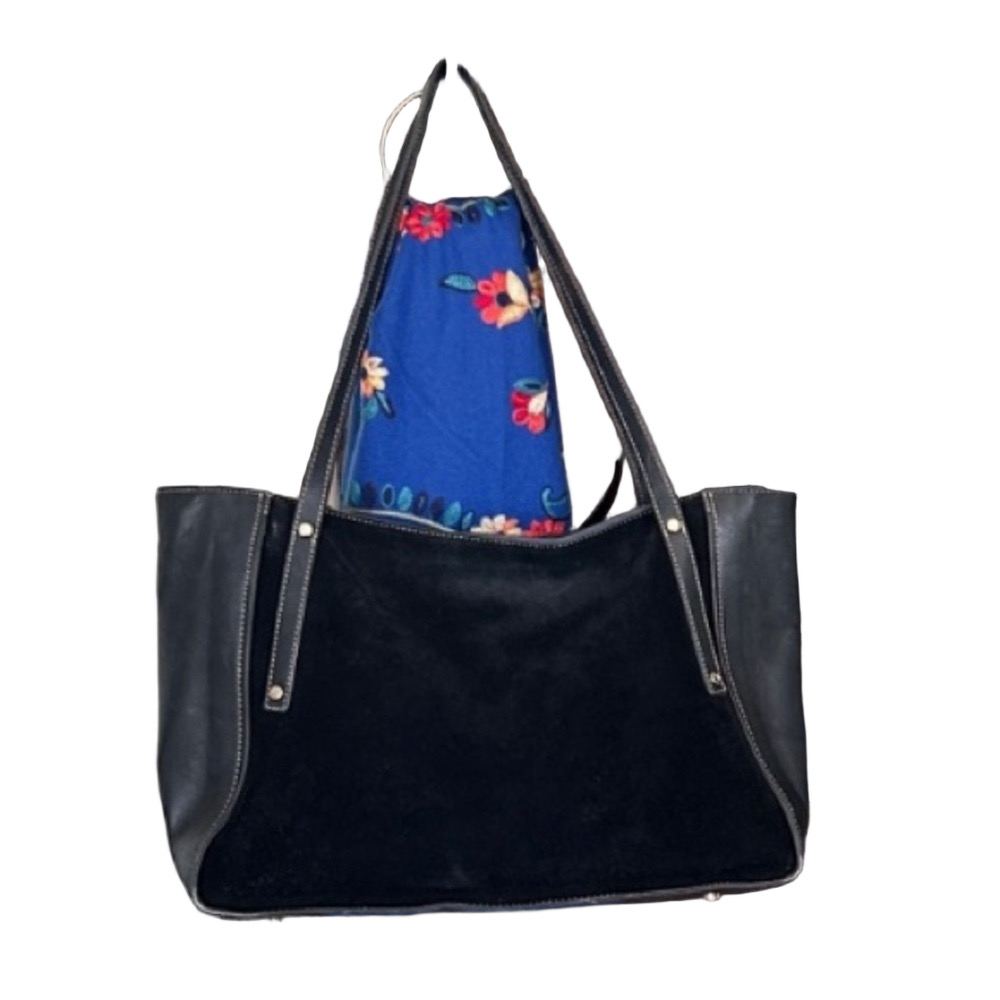 Black Suede Leather Bag J. McLaughlin Shoulder Bag Tote Everyday Style
